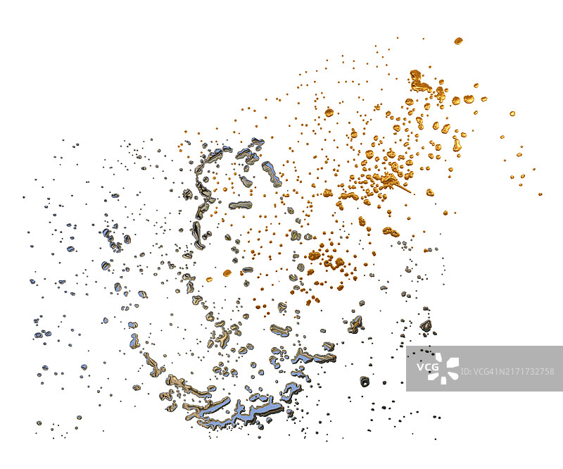 白色背景上运动的金色和汞金属液体图片素材
