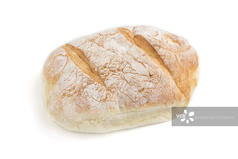 新鲜自制金黄面包（白色背景，侧视图特写）图片素材