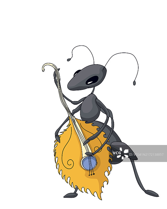 演奏贝斯的可爱蚂蚁矢量卡通素描图片素材