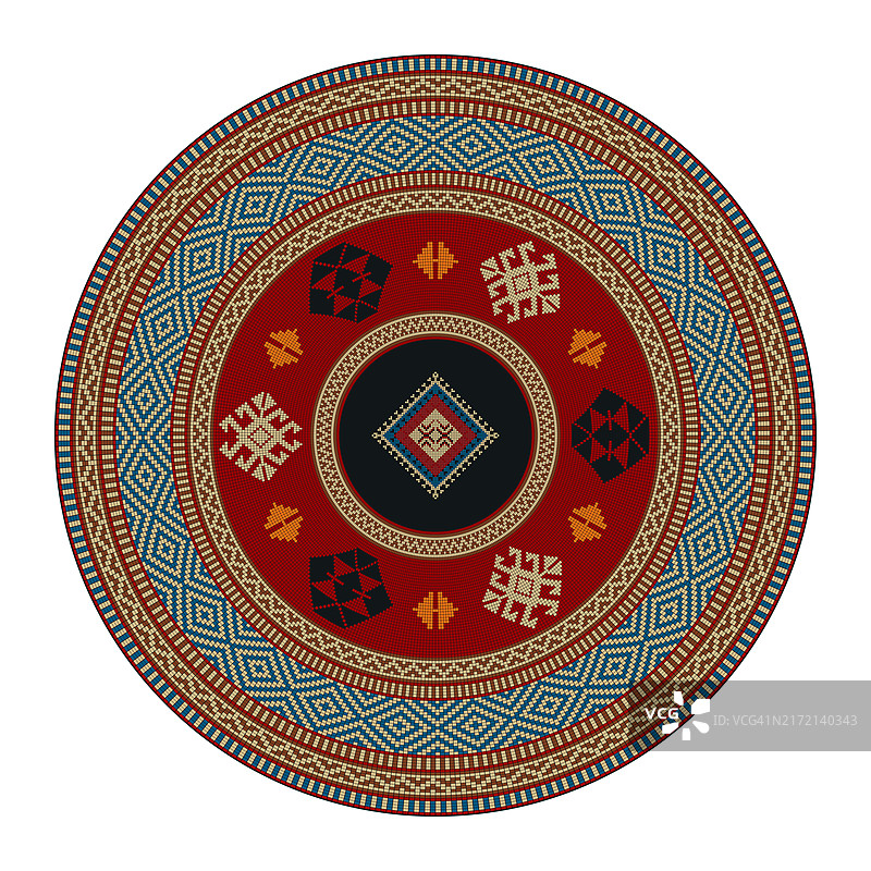 传统基里姆圆形装饰元素矢量模板图片素材