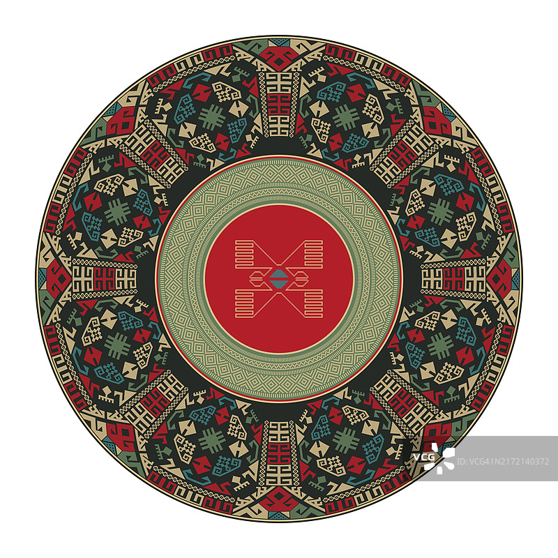 传统基里姆圆形装饰元素矢量模板图片素材