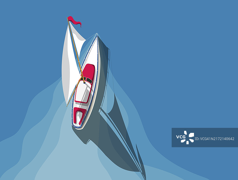公海上的帆船顶视图矢量插画（带文案空间）图片素材