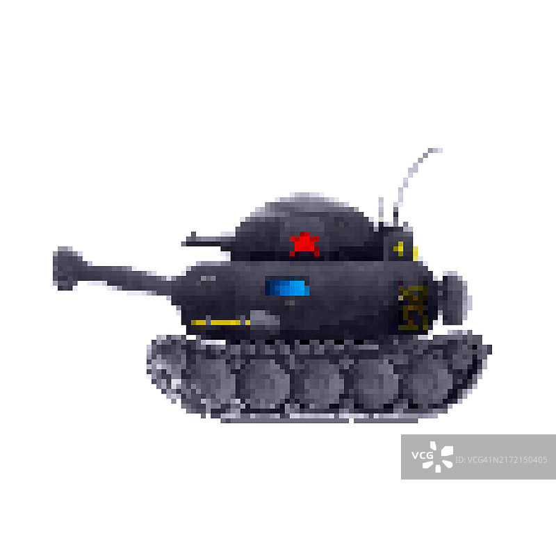 白色背景上的红色星星坦克8位像素艺术矢量图标图片素材