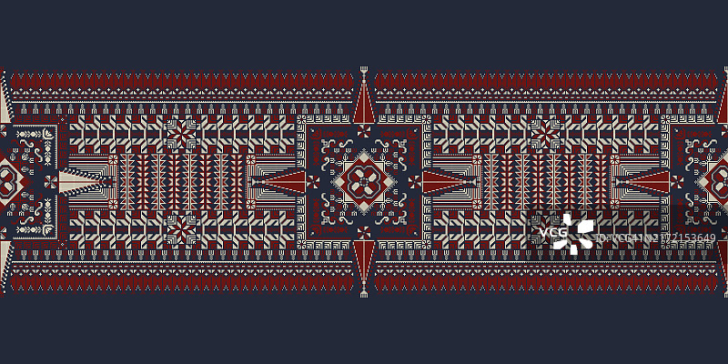 横版图案边框，传统巴勒斯坦Tatreez刺绣符号矢量插画图片素材