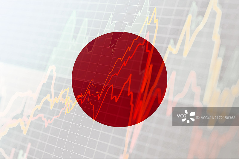 日本国旗与股市指标：日本经济趋势概念图片素材