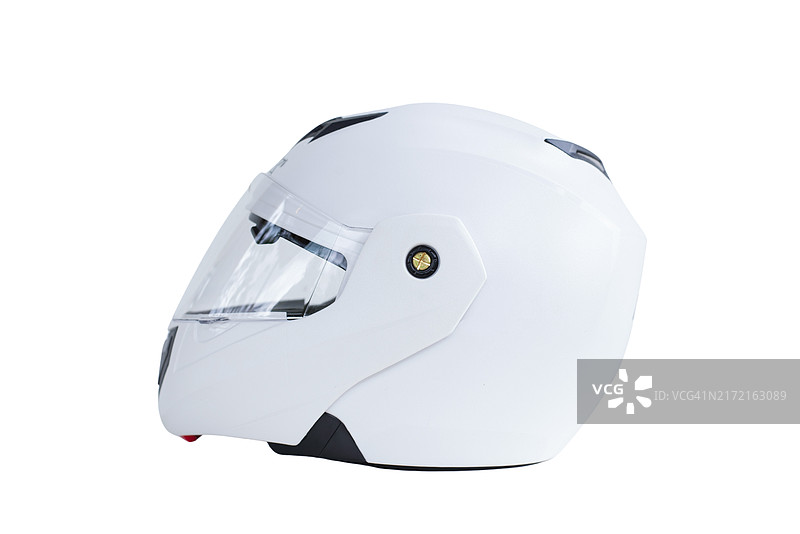 白色背景上的白色摩托车头盔图片素材