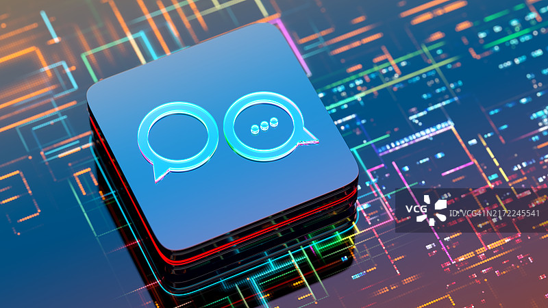 中央处理器上的对话气泡，AI聊天机器人，人工智能概念图片素材