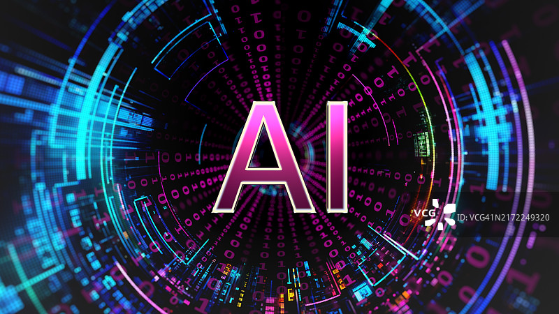 人工智能创新技术：数字隧道背景上的AI文字图片素材