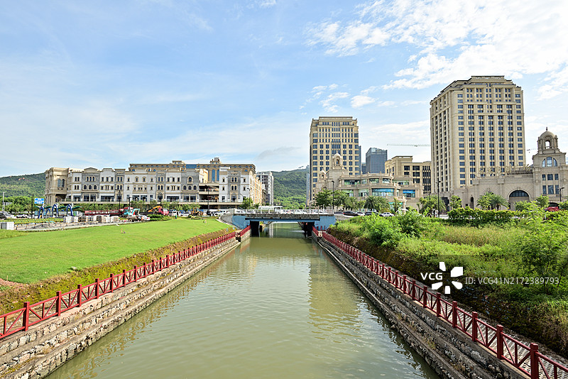横琴岛天沐河天际线图片素材