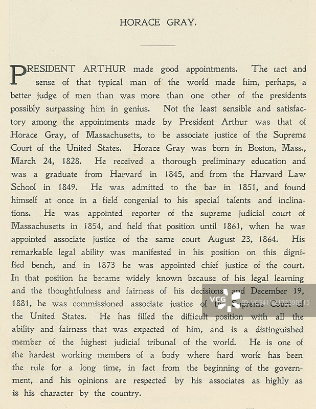 霍勒斯·格雷的生平（1828年3月24日-1902年9月15日）：美国马萨诸塞州最高法院和美国最高法院的法学家图片素材