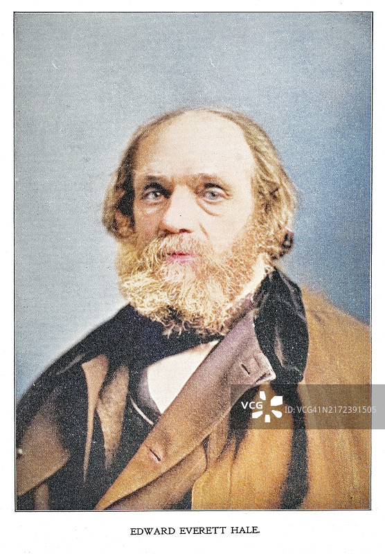 爱德华·埃 Everett·黑尔肖像，美国作家、历史学家和一位一神论牧师，《无国之人》图片素材