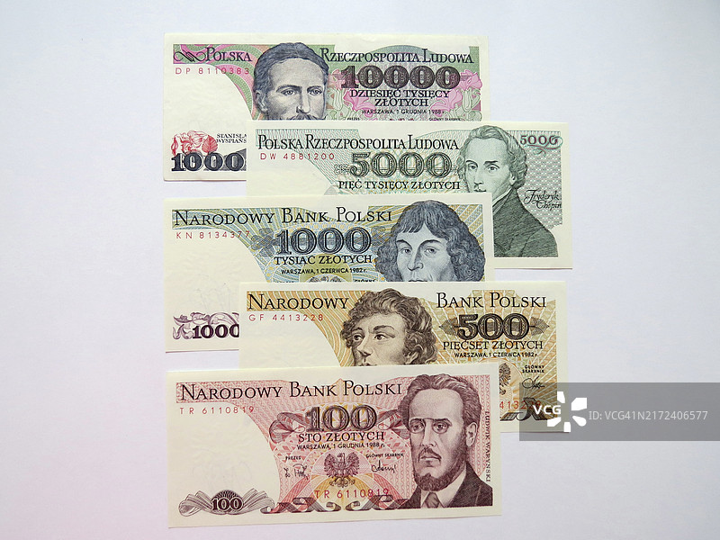波兰人民共和国时期的旧纸币图片素材