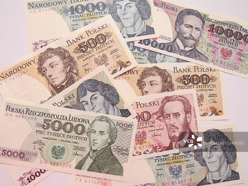 波兰人民共和国时期的旧纸币图片素材