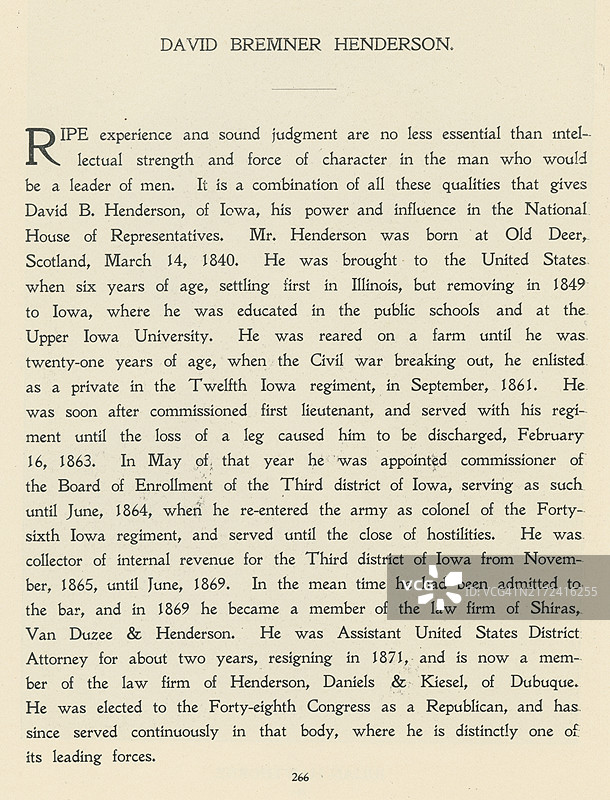 戴维·布雷姆纳·亨德森的生平：来自爱荷华州杜布克的共和党国会议员，曾任美国众议院议长图片素材