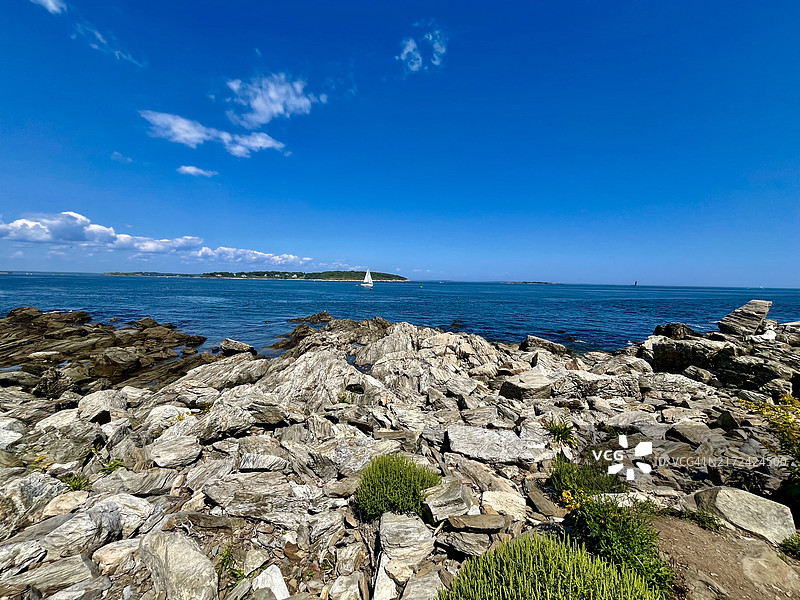 蓝色天空下的海景，伊丽莎白角，缅因州，美国图片素材
