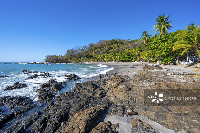 蓬塔雷纳斯省尼科亚半岛蒙特祖玛海滩的热带沙滩和棕榈树图片素材