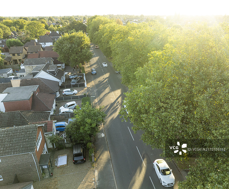 房屋和花园的郊区街道图片素材