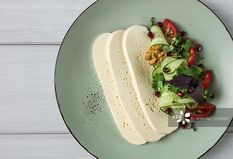 蔬菜奶酪片（顶视图，无人）图片素材