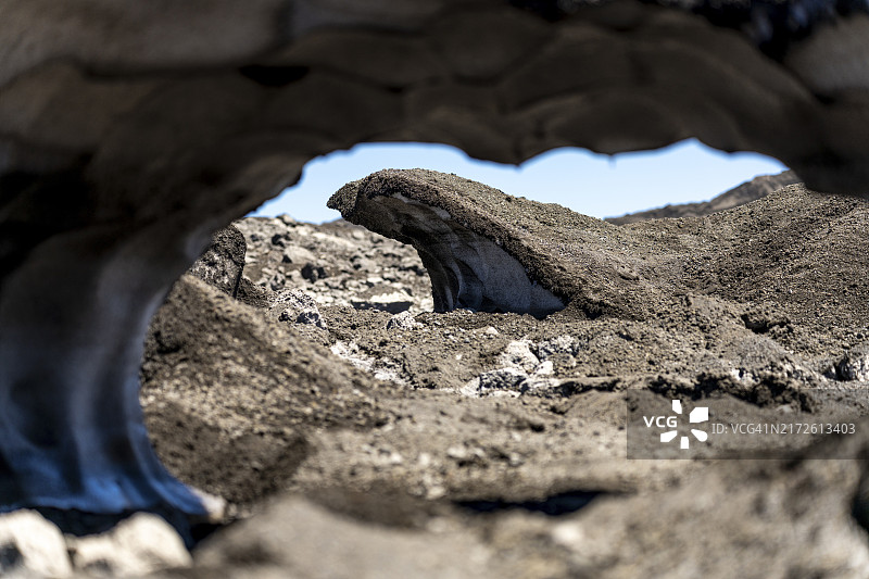 智利阿劳卡尼亚比亚里卡国家公园，比亚里卡火山灰覆盖的皮奇良卡韦冰川图片素材