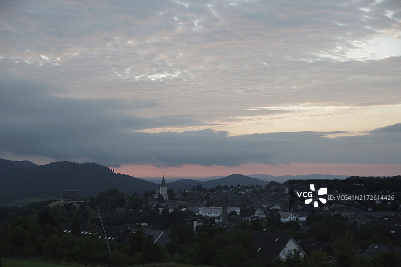 温特贝格,市中心,日出,风景,天空,云彩,北莱茵-威斯特法伦州,德国,温特贝格市中心景观,欧洲图片素材