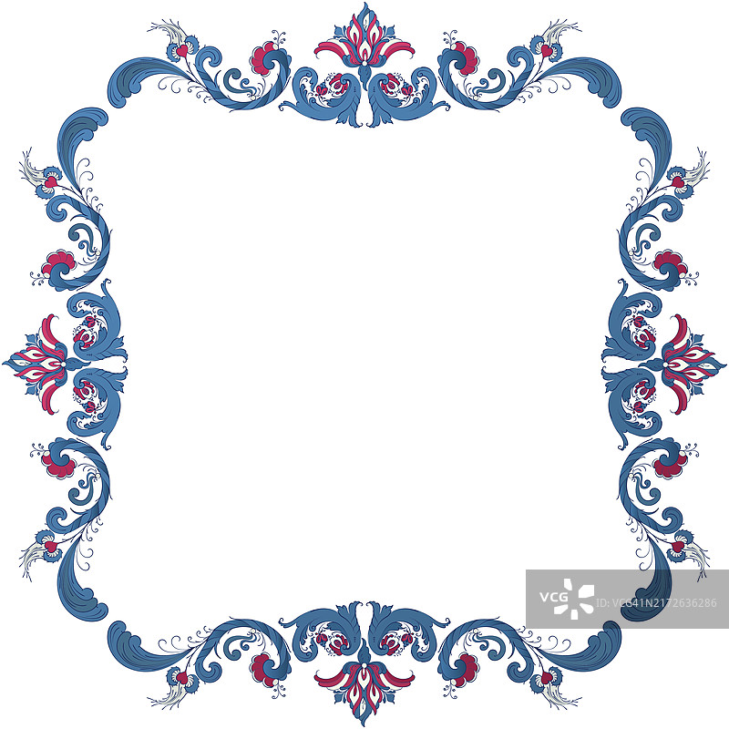 带挪威传统Rosemaling图案的矢量花卉边框图片素材