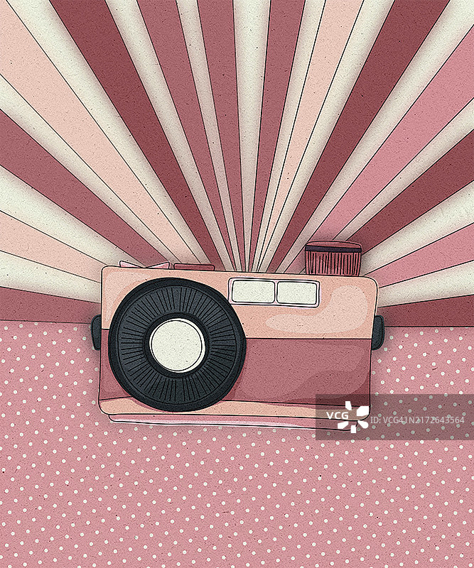 复古相机贺卡，留白背景布局，复古插画图片素材