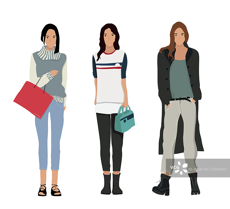 穿着时尚休闲正装的年轻女性合集矢量图图片素材