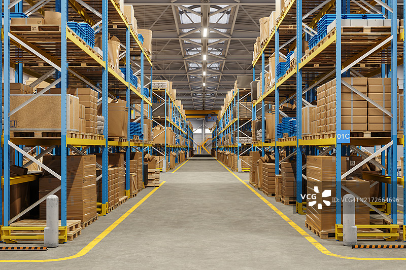 仓库货架上的纸箱图片素材