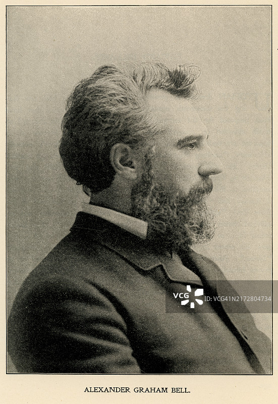 亚历山大·格雷厄姆·贝尔的肖像，他是一位出生于苏格兰的加拿大裔美国发明家、科学家和工程师，被认为是第一个实用电话的专利持有者。图片素材
