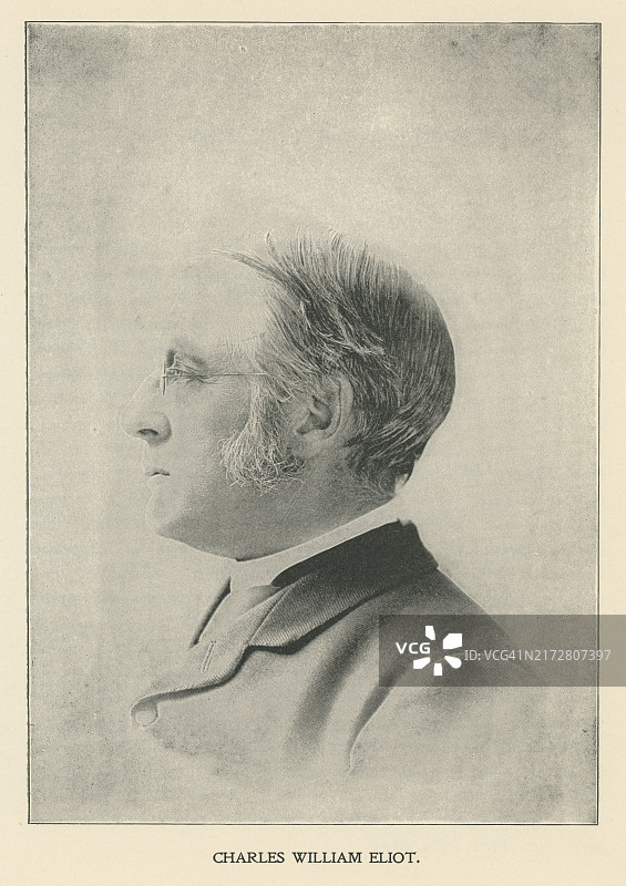 查尔斯·威廉·艾略特的肖像，他是美国学者，曾于1869年至1909年担任哈佛大学校长，是哈佛校长中任期最长的。图片素材