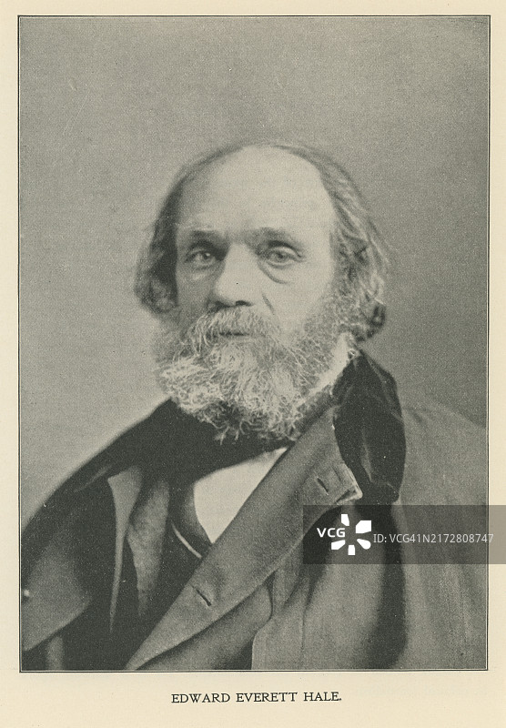 爱德华·埃弗雷特·海尔的肖像，他是一位美国作家、历史学家和单位宗教牧师，以《没有国家的人》等作品而闻名。图片素材