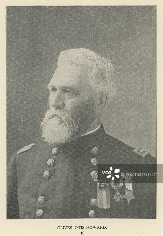 奥利弗·奥蒂斯·霍华德的肖像，他是美国陆军的一名职业军官，也是南北战争中的联邦将军。图片素材