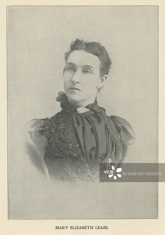 玛丽·伊丽莎白·利斯的肖像，她是一位美国讲师、作家、乔治主义者和政治活动家（倡导妇女选举权运动和禁酒运动）图片素材