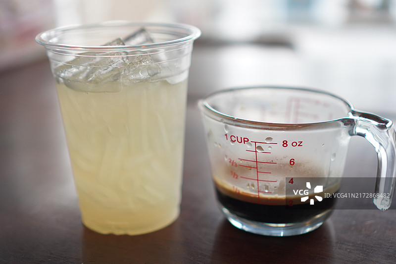 塑料杯装冰镇黑咖啡青柠苏打图片素材