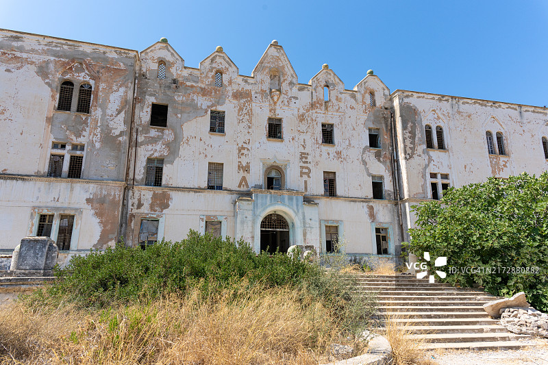 希腊莱罗斯岛前精神病院的外部景观图片素材