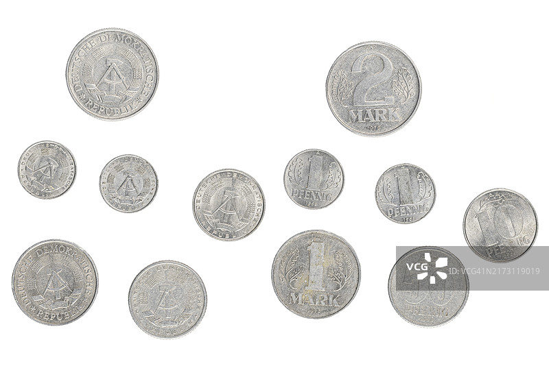 20世纪50年代的德国硬币：马克和芬尼（正面和反面）图片素材