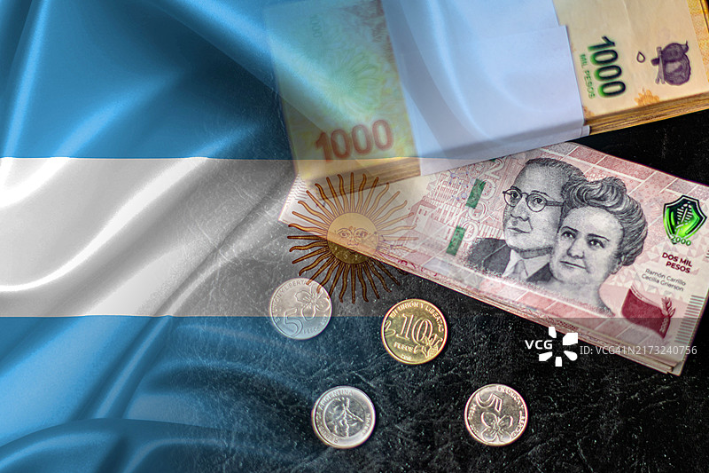 阿根廷国旗和阿根廷比索现金 - 经济图表图片素材