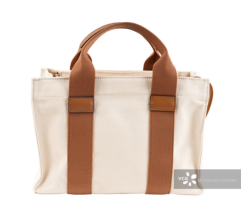 白色和棕色经典帆布包，带裁剪路径图片素材