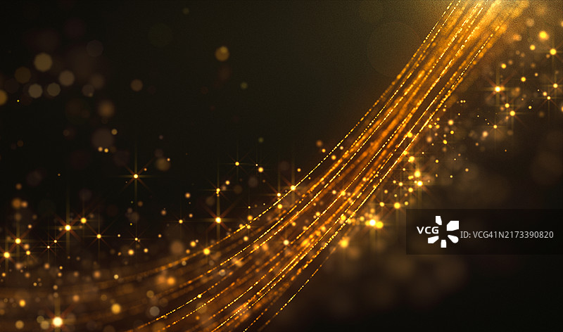 金色闪光条纹和波光粼粼的散景灯光图片素材