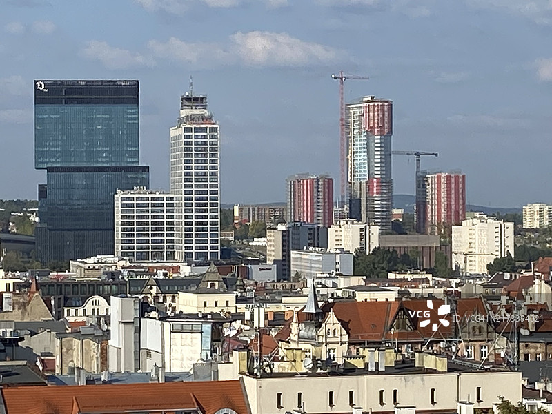 九月卡托维兹和摩天大楼全景，波兰图片素材