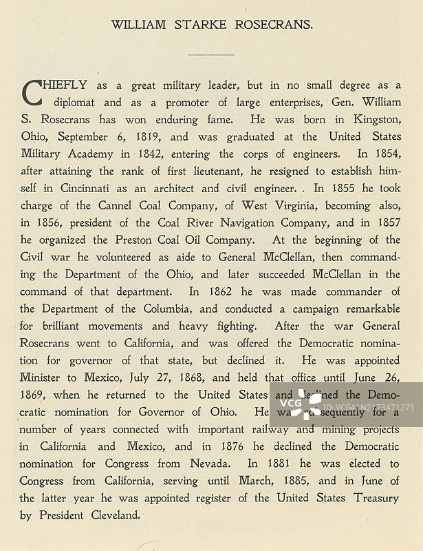 威廉·斯塔克·罗斯克兰斯的传记（1819年9月6日—1898年3月11日）：美国发明家、煤油公司高管、外交官、政治家和美国陆军军官，因在美国内战中担任联邦将军而出名图片素材