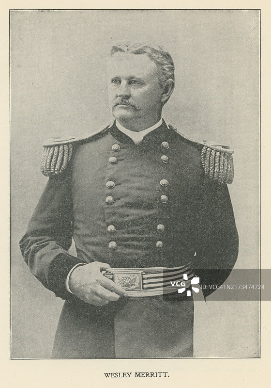 美国陆军骑兵的威斯利·梅里特肖像（出生于1836年6月16日），他在美国内战、印第安战争和美西战争期间担任少将。图片素材