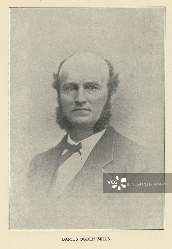 达里乌斯·奥格登·米尔斯（出生于1825年9月25日）的肖像，他是一位杰出的美国银行家和慈善家（曾一度是加利福尼亚州最富有的公民）。图片素材