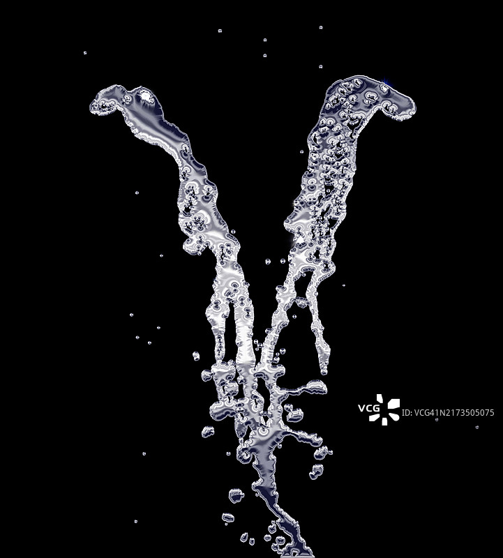 黑色背景上的液态汞滴和射流图片素材