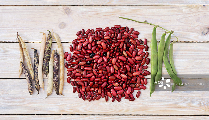 新鲜采摘的红腰豆平铺图片素材