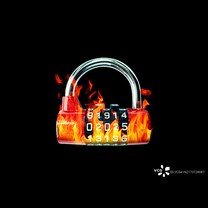 火焰中的2025密码锁图片素材