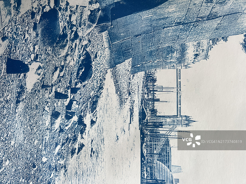 氰版照片：伦敦泰晤士河图片素材