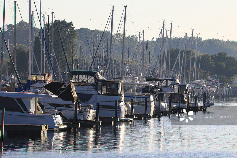 拥有休闲动力艇的游艇俱乐部码头图片素材