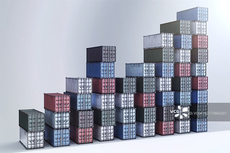 货物集装箱堆叠增长趋势图图片素材