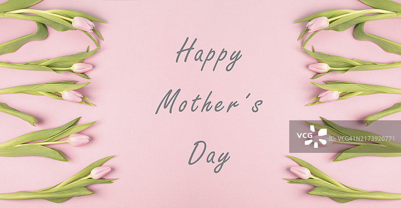 母亲节快乐,粉色郁金香构成一个框架,鲜花贺卡图片素材